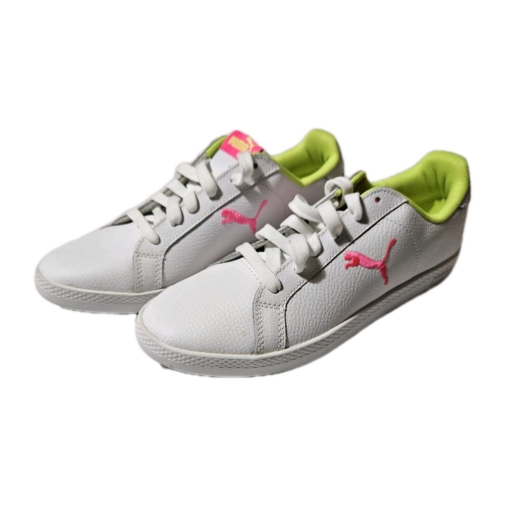 PUMA Smash Cat L Shoes Womens Size 9.5 White Pink Neon Low Top Lace Up 364221 02